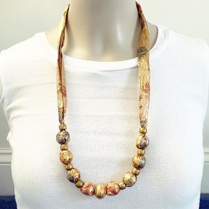 Vintage metallic gold ribbon bead necklace